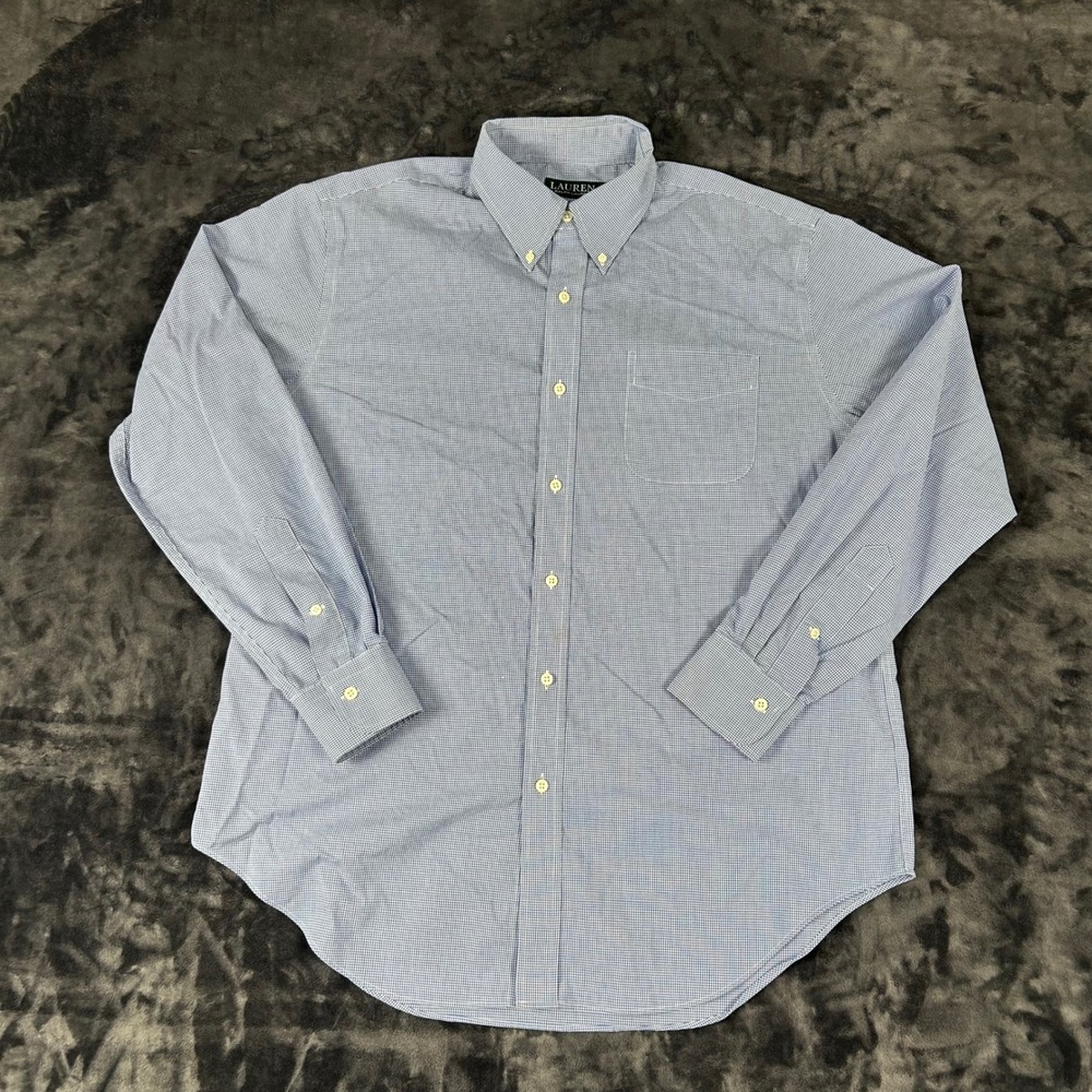 Lauren Ralph Lauren Button Down Mens 16.5 34/35 Blue Gingham‎ Classic Non-Iron
